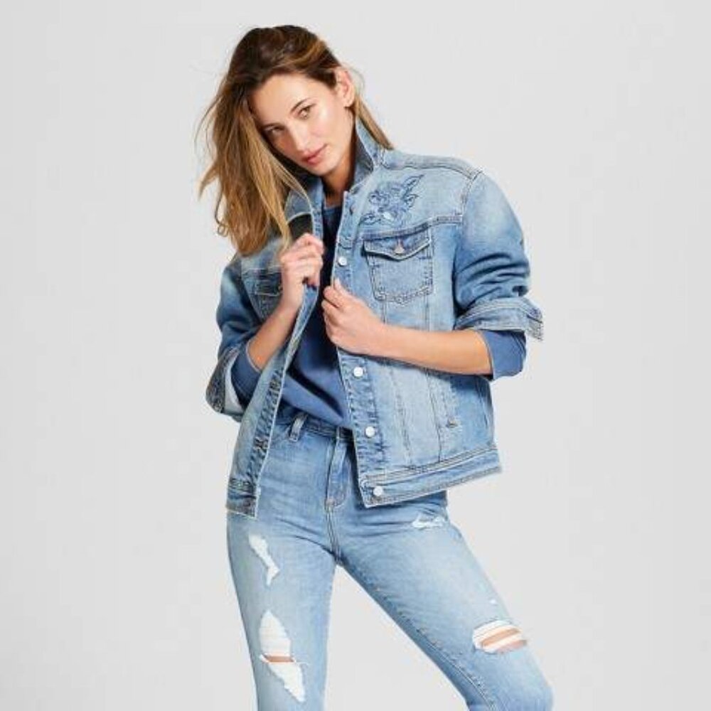 Universal Thread Embroidered Denim Jean Jacket - Picture 1 of 14